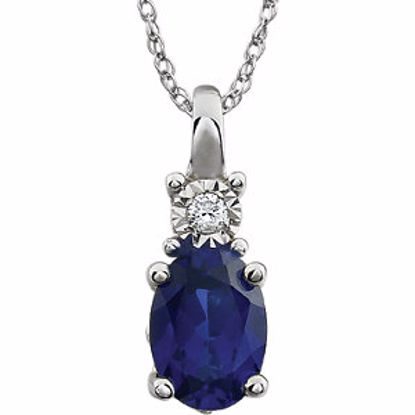 651534:105:P 14kt White Created Blue Sapphire & .02 CTW 18" Necklace