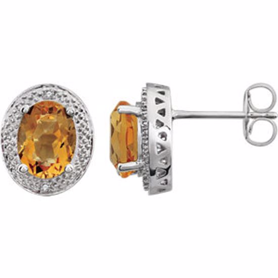 651537:100:P 14kt White Citrine & .02 CTW Diamond Earrings