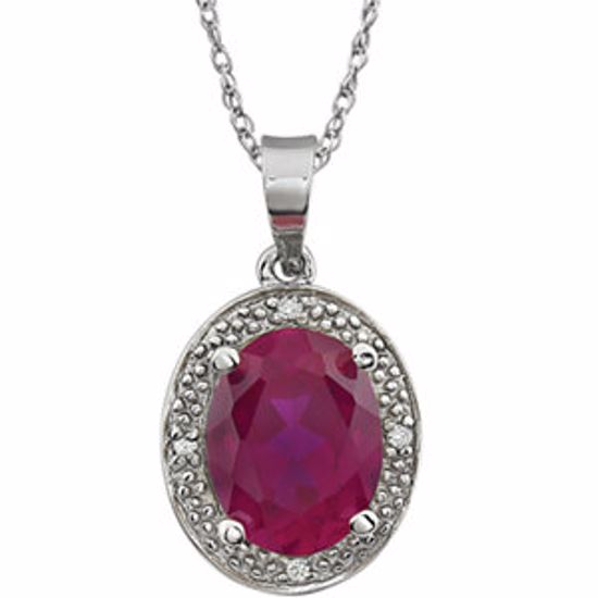 651535:101:P 14kt White Lab Created Ruby & .02 CTW Diamond Necklace