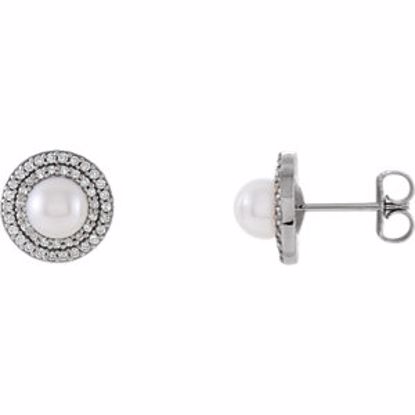 85898:102:P 14kt White Freshwater Cultured Pearl & 1/5 CTW Diamond Earrings