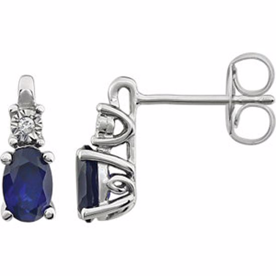 651536:106:P 14kt White Created Blue Sapphire & .02 CTW Diamond Accented Earrings