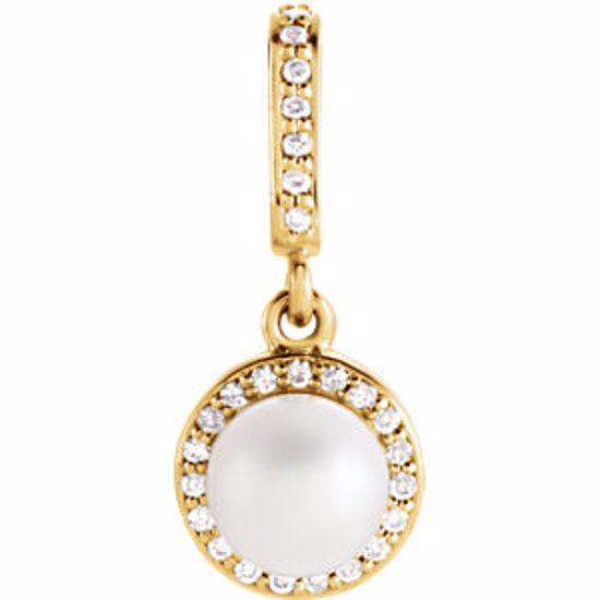 85901:100:P 14kt Yellow Freshwater Cultured Pearl & 1/10 CTW Diamond Pendant 