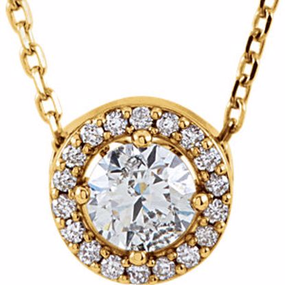 85916:100:P 14kt Yellow 1/4 CTW Diamond Halo-Style 16" Necklace