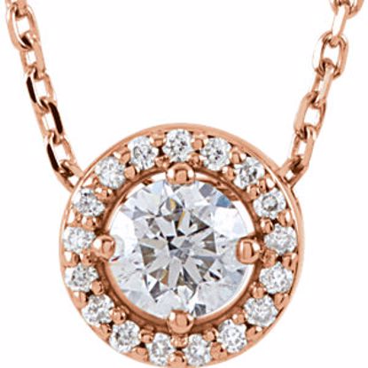 85916:102:P 14kt Rose 1/4 CTW Diamond Halo-Style 16" Necklace