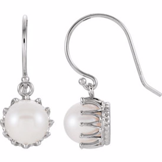 85890:105:P 14kt White 7.5-8mm Freshwater Cultured Pearl Crown Earrings