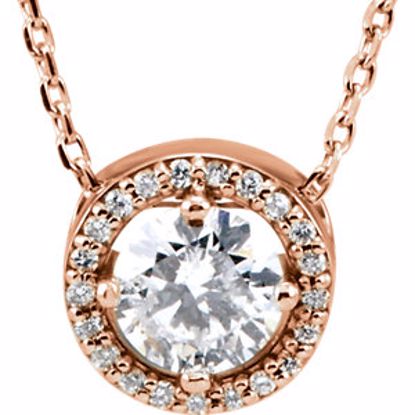 85916:108:P 14kt Rose 1/2 CTW Diamond Halo-Style 16" Necklace