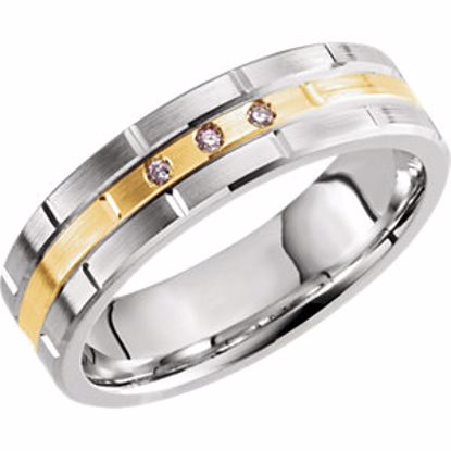 651398:113:P 14kt White & Yellow 6mm .03 CTW Diamond Grooved Band Size 13