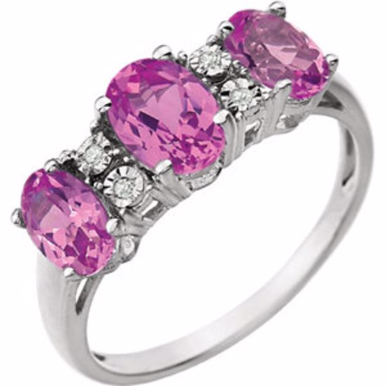 651543:101:P 14kt White 7x5mm Created Pink Sapphire & .02 CTW Diamond Ring