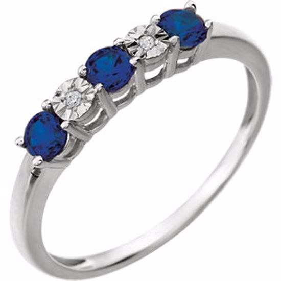 651542:100:P 14kt White Created Blue Sapphire & .01 CTW Diamond Ring