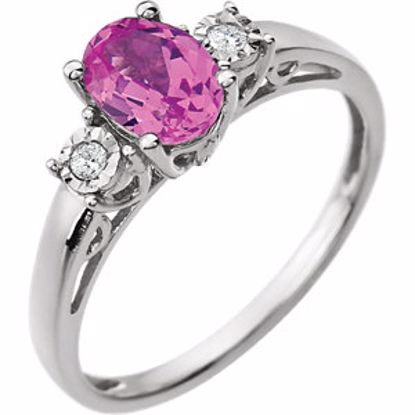 651544:104:P 14kt White Created Pink Sapphire & .04 CTW Diamond Ring