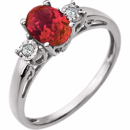 651544:105:P 14kt White Created Ruby & .04 CTW Diamond Ring