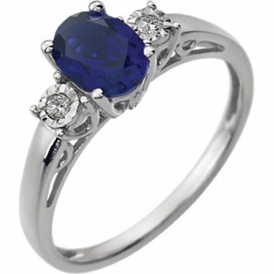 651544:106:P 14kt White Created Blue Sapphire & .04 CTW Diamond Ring