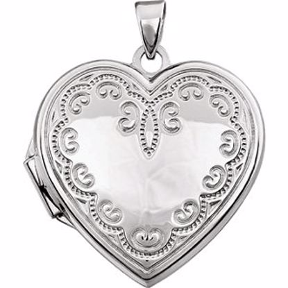 21948:238957:P 14kt White Heart Locket with Scroll Design