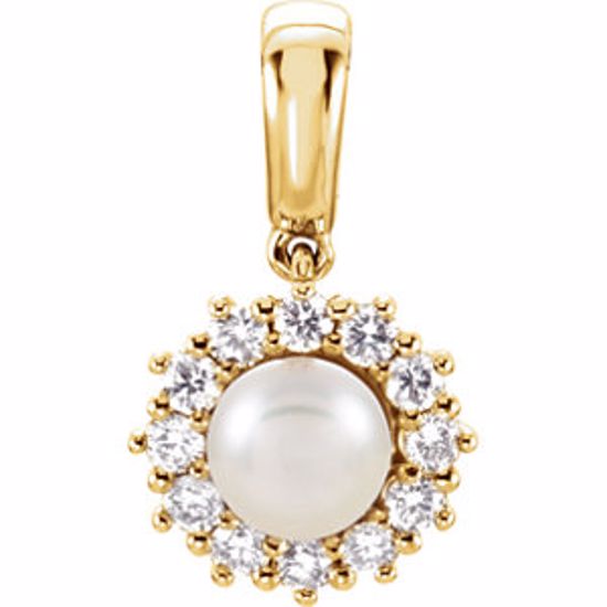 85951:111:P 14kt Yellow Freshwater Cultured Pearl & 1/3 CTW Diamond Pendant