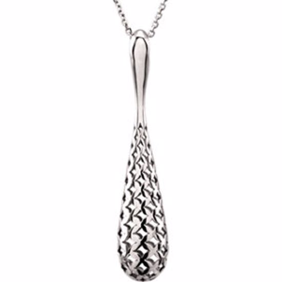 85670:108:P 14kt White Pierced Teardrop 18" Necklace