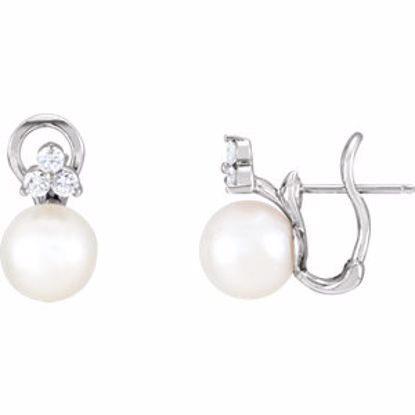 82479:100:P 14kt White Freshwater Cultured Pearl & 3/8 CTW Diamond Earrings