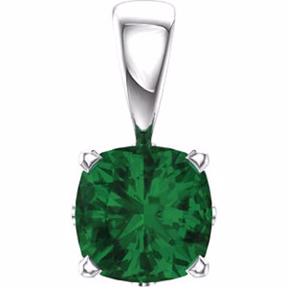 85860:100:P 14kt White Chatham® Created  Emerald Pendant