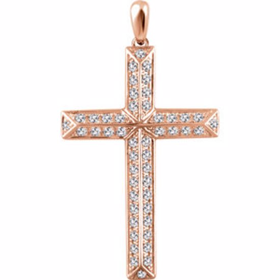 651389:111:P 14kt Rose 3/4 CTW Diamond Cross Pendant