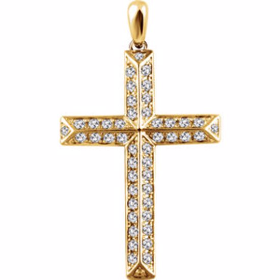 651389:112:P 14kt Yellow 1 CTW Diamond Cross Pendant