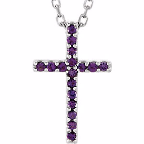 R42147:105:P 14kt White Amethyst Cross 16" Necklace