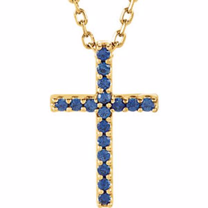 R42147:101:P 14kt Yellow Blue Sapphire Cross 16" Necklace 