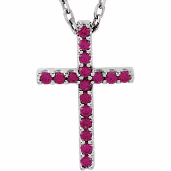 R42147:102:P 14kt White Ruby Cross 16" Necklace 