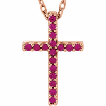 R42147:104:P 14kt Rose Ruby Cross 16" Necklace 