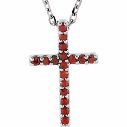 R42147:108:P 14kt White Mozambique Garnet Cross 16" Necklace 