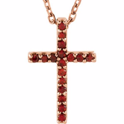 R42147:110:P 14kt Rose Mozambique Garnet Cross 16" Necklace 