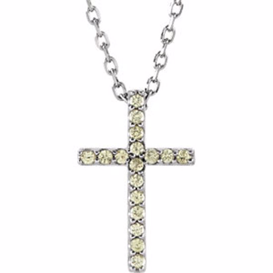 R42147:111:P 14kt White Peridot Cross 16" Necklace 