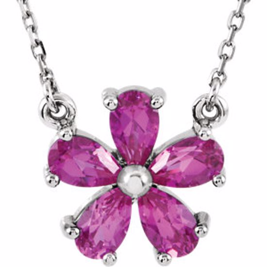 85943:101:P 14kt White Chatham® Created Pink Sapphire 16" Necklace