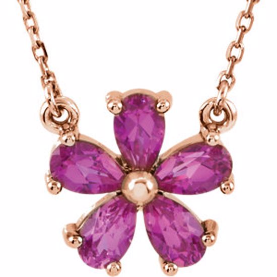 85943:102:P 14kt Rose Chatham® Created Pink Sapphire 16" Necklace 