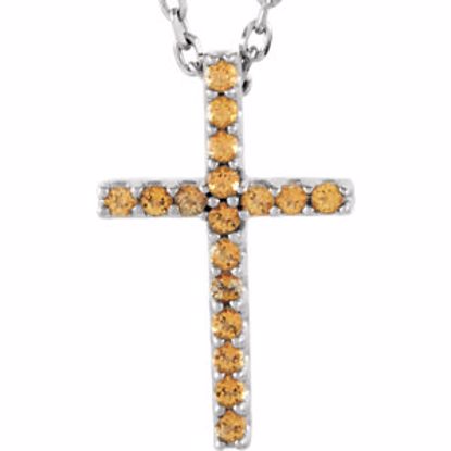 R42147:70000:P 14kt White Honey Topaz Cross 16" Necklace 