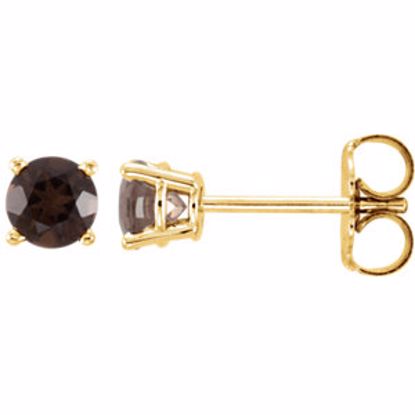 1874:70165:P 14kt Yellow 4mm Round Smoky Quartz Earrings