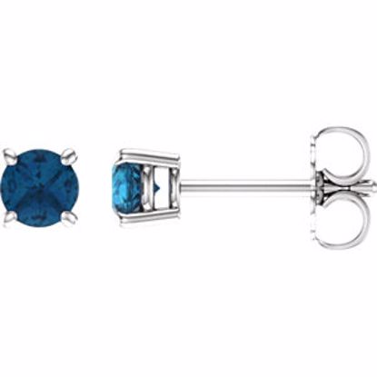 1874:70114:P 14kt White 4mm Round London Blue Topaz Earrings