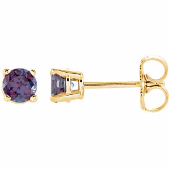 1874:70135:P 14kt Yellow 4mm Round Chatham® Created Alexandrite Earrings