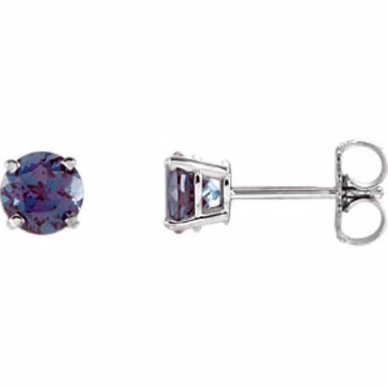 1874:70136:P 14kt White 5mm Round Chatham® Created Alexandrite Earrings