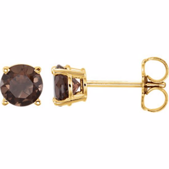 1874:70167:P 14kt Yellow 5mm Round Smoky Quartz Earrings