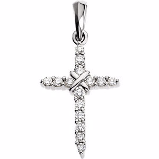 R8749D:254479:P 14kt White .23 CTW Diamond Cross Pendant