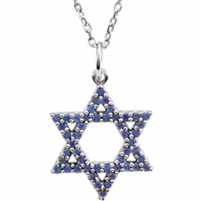 R45253:104:P 14kt White Blue Sapphire Star of David 16" Necklace