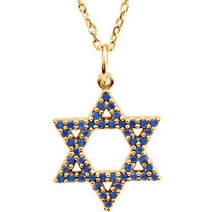 R45253:105:P 14kt Yellow Blue Sapphire Star of David 16" Necklace