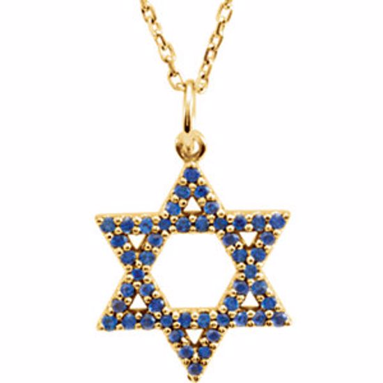 R45253:105:P 14kt Yellow Blue Sapphire Star of David 16" Necklace