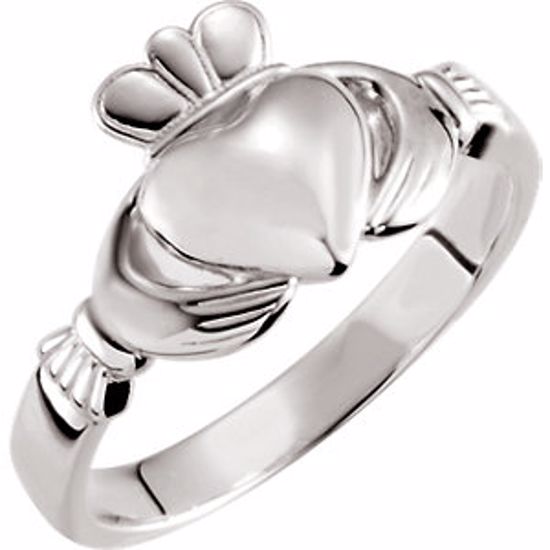 51320:103:P 14kt White 7.5mm Claddagh Ring Size 7
