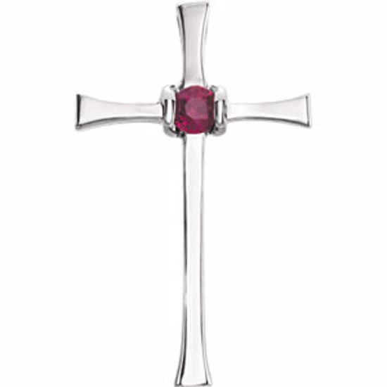 R80069R:100:P 14kt White Ruby Cross Pendant