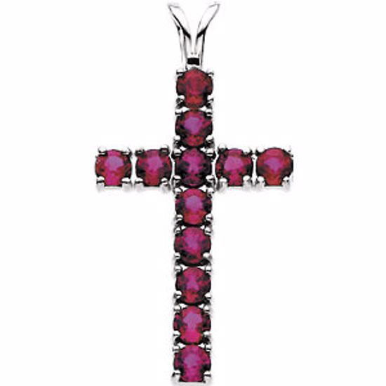 R8041R:100:P 14kt White Ruby Cross Pendant