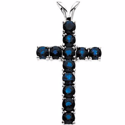 R8041S:100:P 14kt White Blue Sapphire Cross Pendant