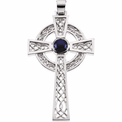 R41226S:100:P 14kt White Blue Star Sapphire Cross Pendant 