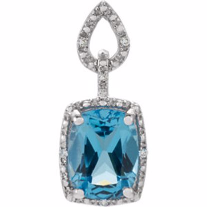 651603:101:P 14kt White Swiss Blue Topaz & .025 CTW Diamond Pendant 