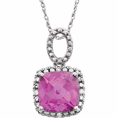 651606:103:P 14kt White Created Pink Sapphire & .03 CTW Diamond 18" Necklace