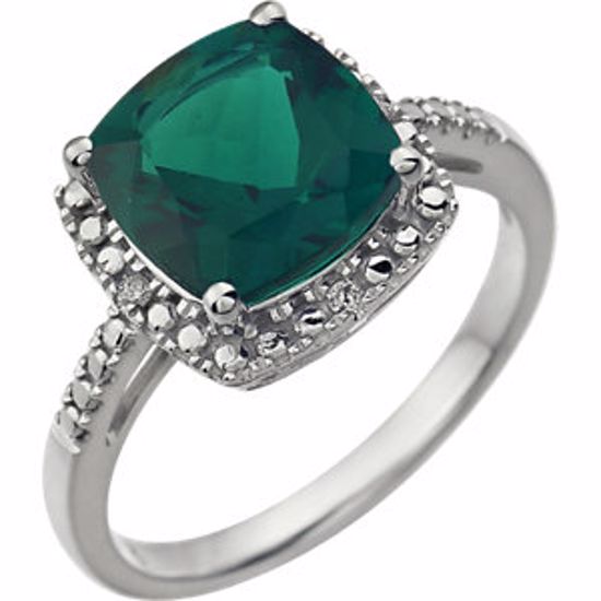 651604:102:P 14kt White Created Emerald & .03 CTW Diamond Ring  